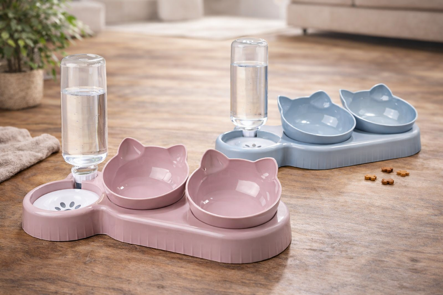 Comedero 3 en 1 para Gatos con Bebedero Automático – Cuenco Inclinado para Proteger el Cuello