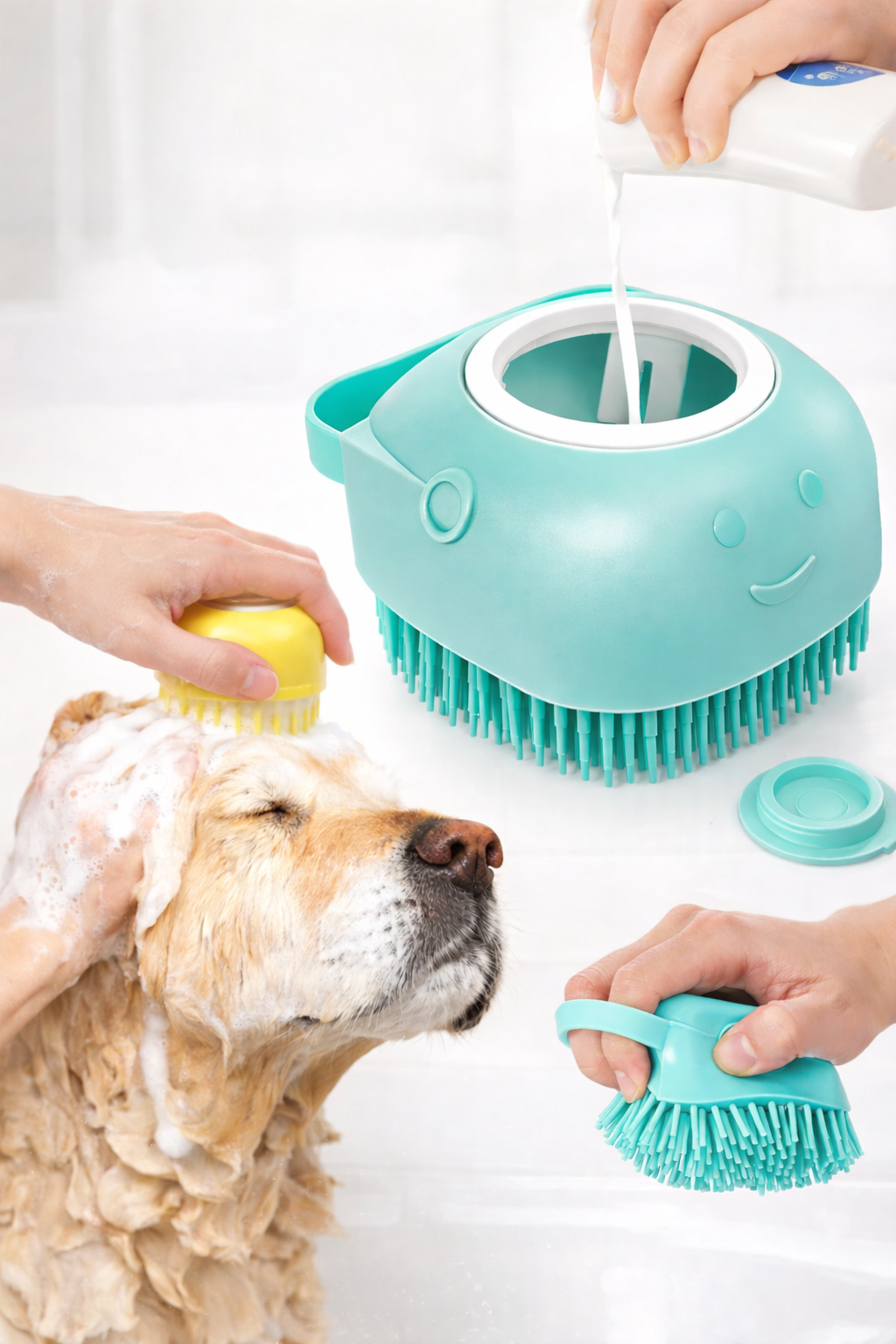 Cepillo de Baño para Mascotas con Dispensador de Champú – Cepillo de Silicona Suave para Perros y Gatos
