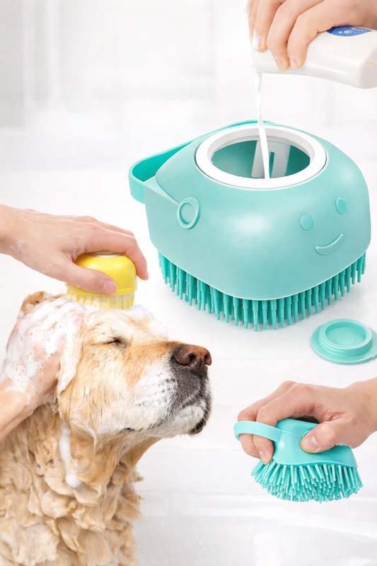 Cepillo de Baño para Mascotas con Dispensador de Champú – Cepillo de Silicona Suave para Perros y Gatos