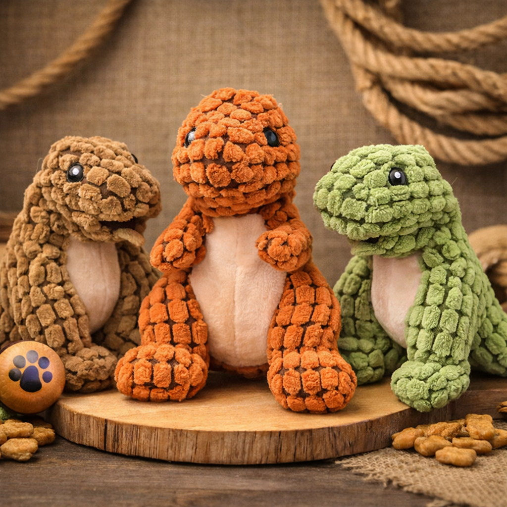 Juguete de Peluche para Perros y Gatos – Dinosaurio Suave e Interactivo | Masticable y Antiestrés