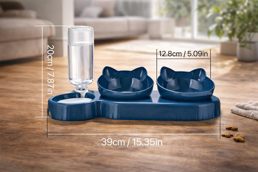 Comedero 3 en 1 para Gatos con Bebedero Automático – Cuenco Inclinado para Proteger el Cuello