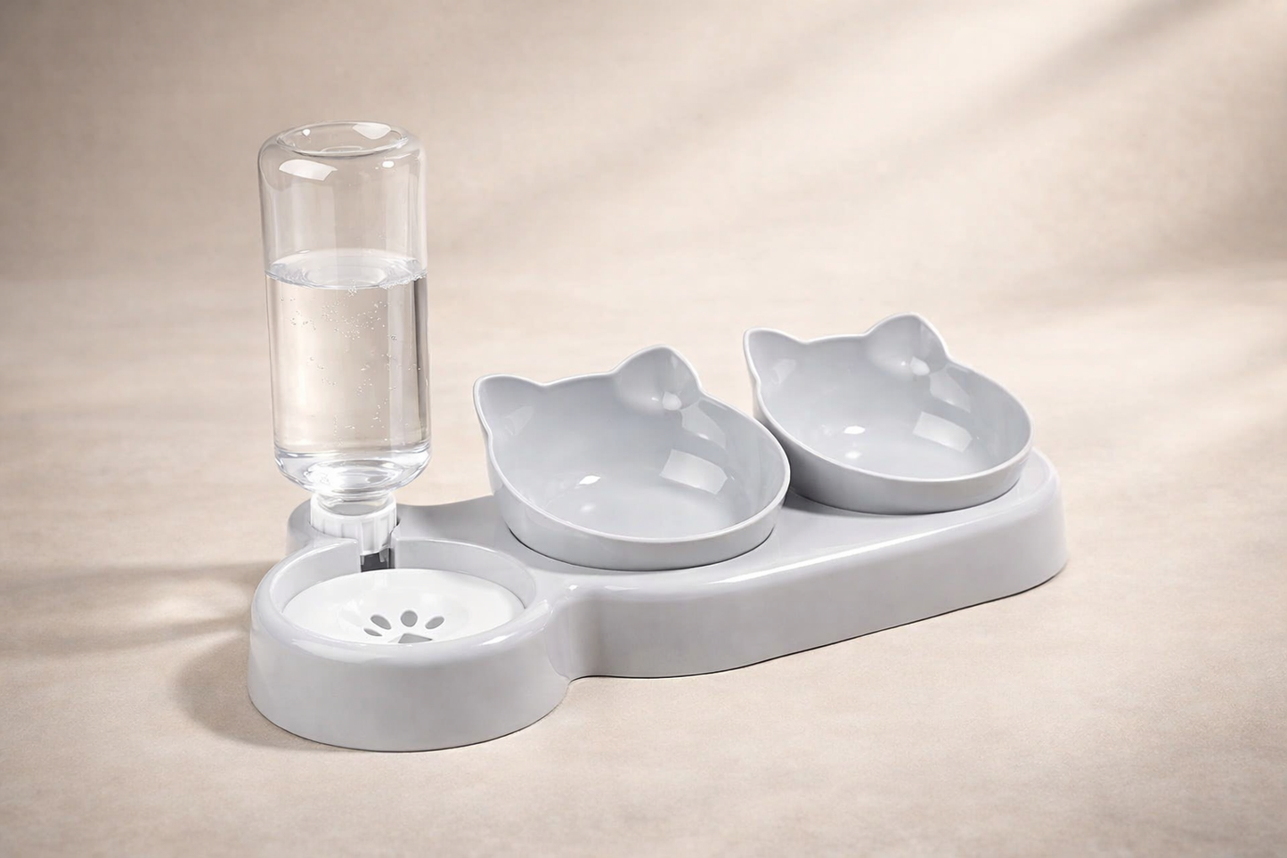 Comedero 3 en 1 para Gatos con Bebedero Automático – Cuenco Inclinado para Proteger el Cuello