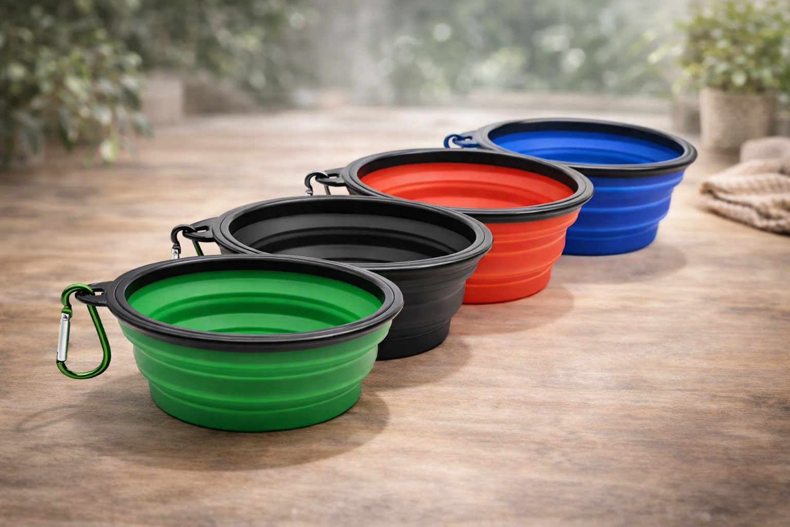 Comedero Portátil Plegable 2 en 1 para Perros y Gatos – Tazón de Silicona con Mosquetón para Viajes