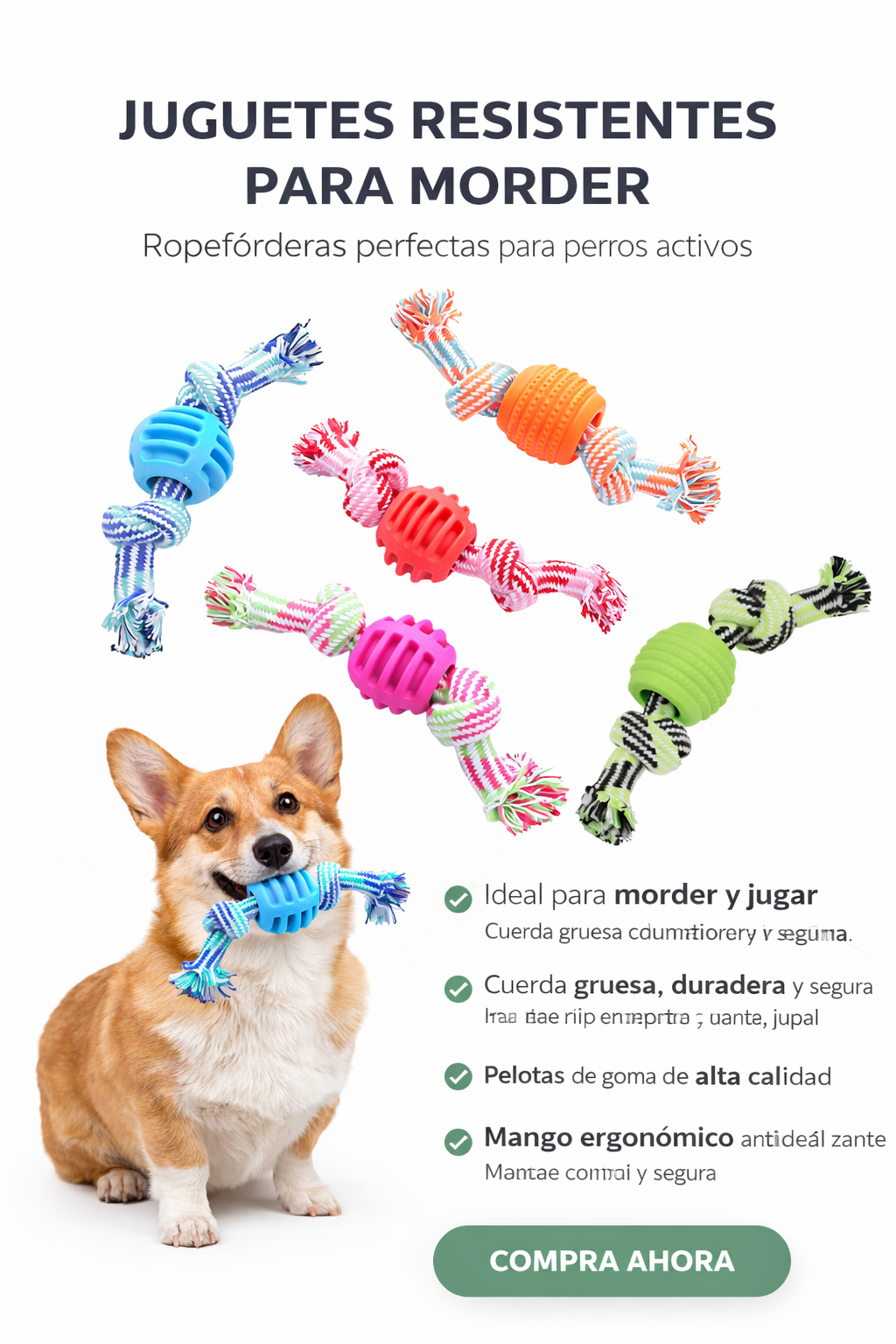 Juguete de Cuerda para Perros – Pelota con Nudos Doble, Resistente y Limpia Dientes