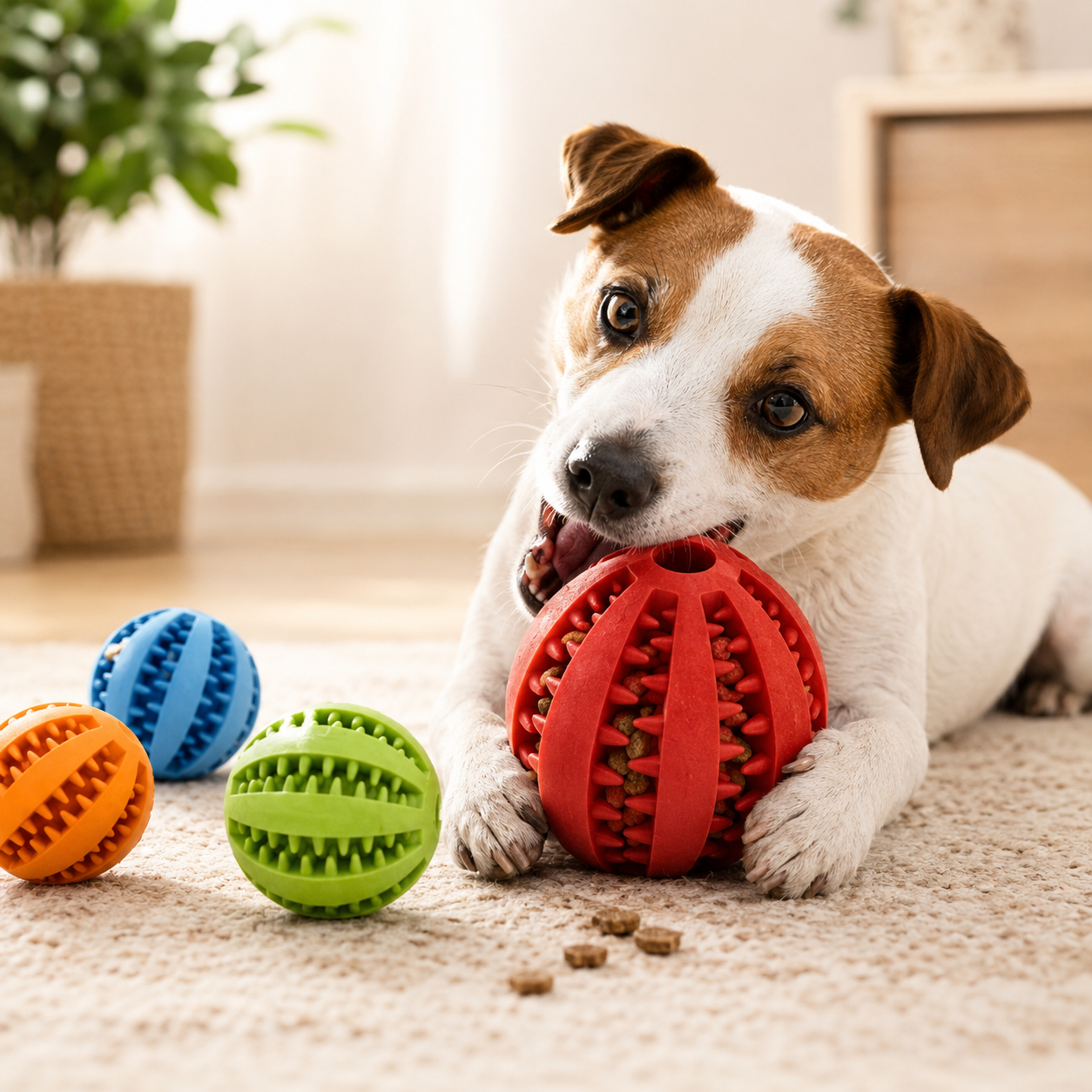 Pelota interactiva para perros resistente | Juguete mordedor y dispensador de comida