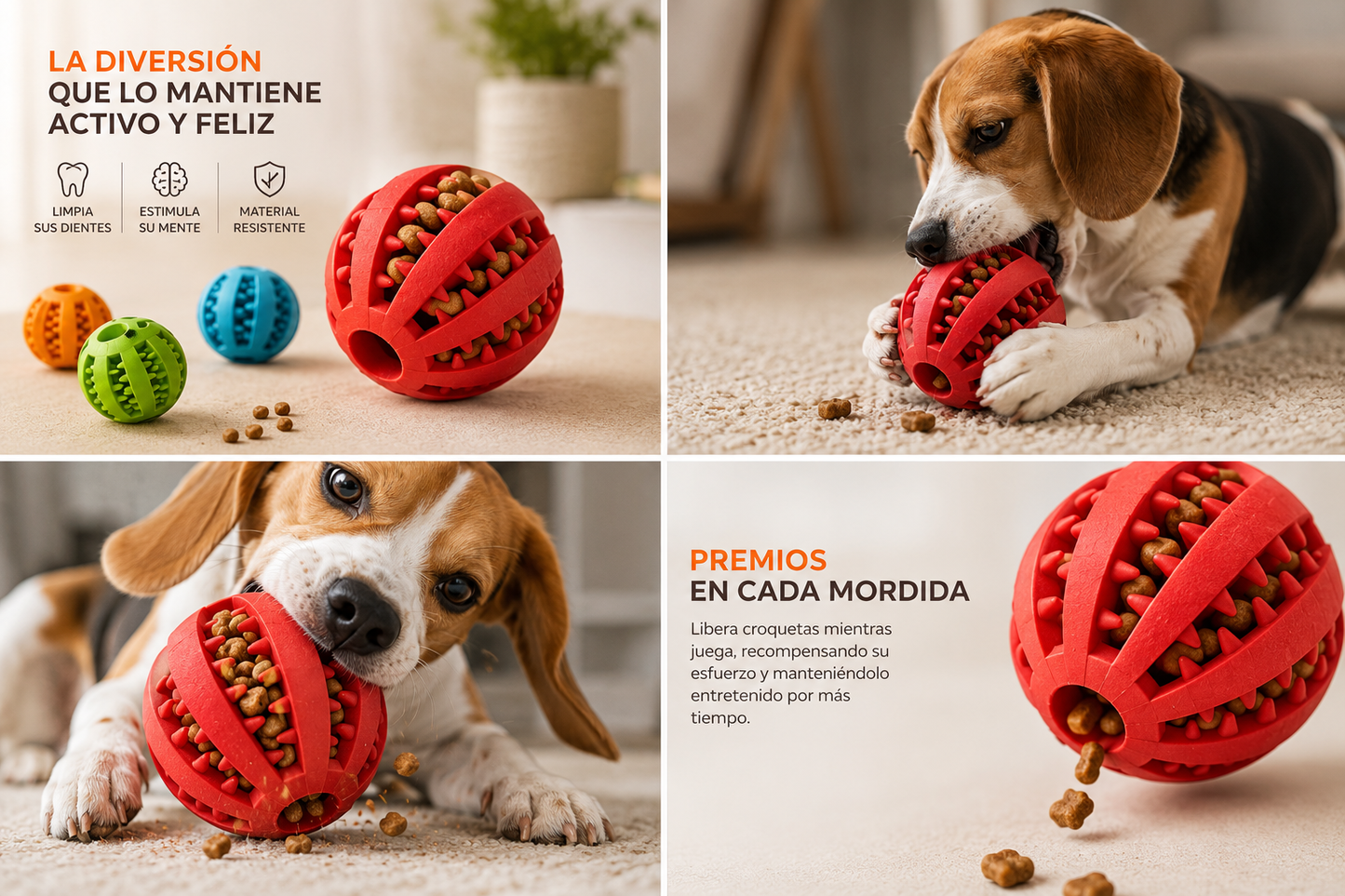 Pelota interactiva para perros resistente | Juguete mordedor y dispensador de comida