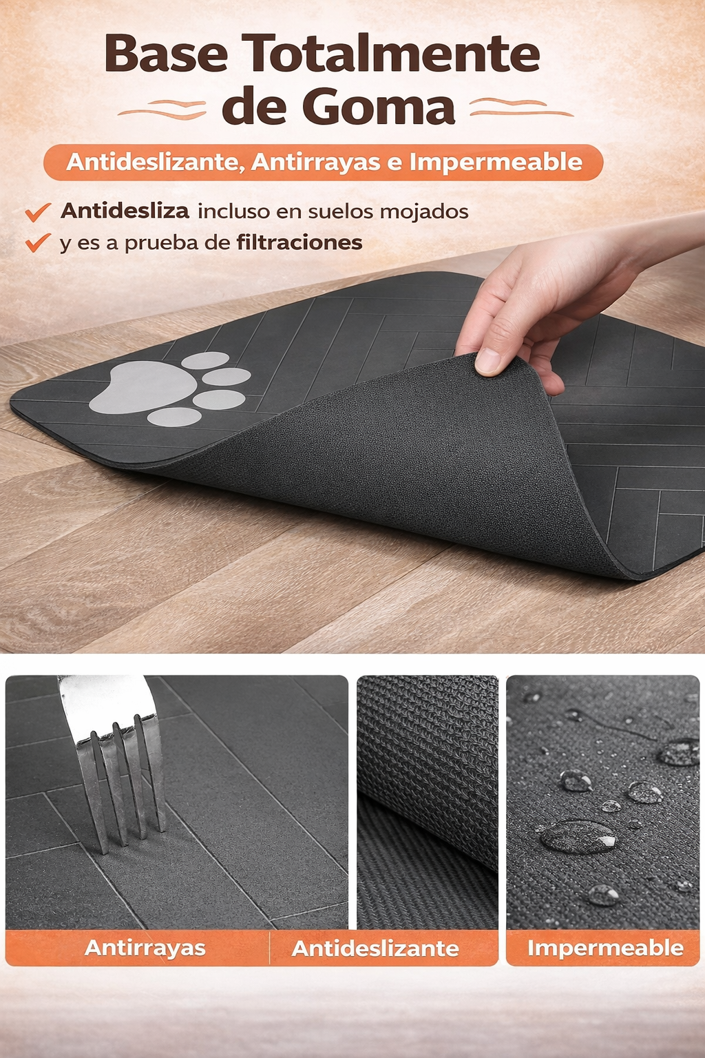 Alfombrilla absorbente impermeable para mascotas - Tapete antideslizante para comedero y bebedero de perro o gato