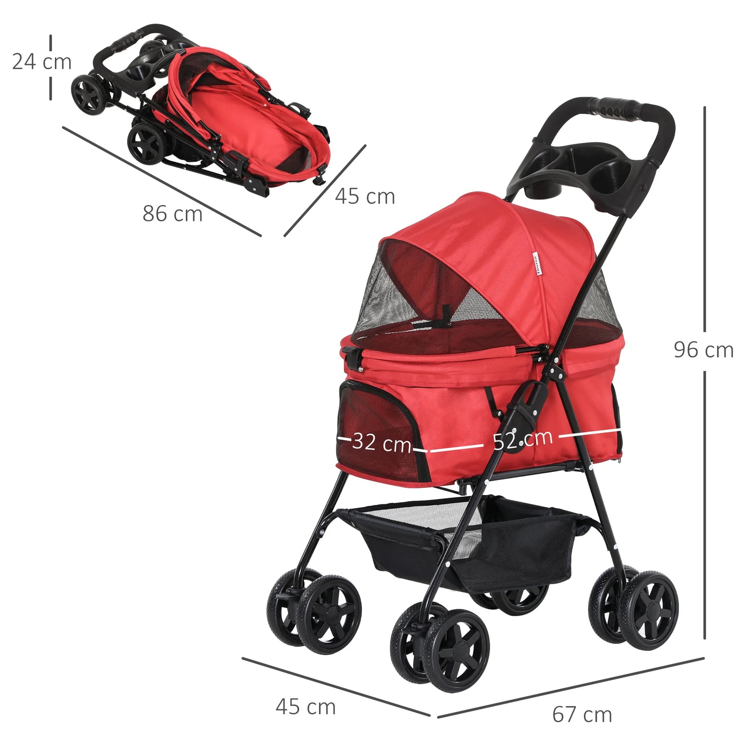 Carrito para perros plegable PawHut | Cochecito mascotas cómodo y seguro
