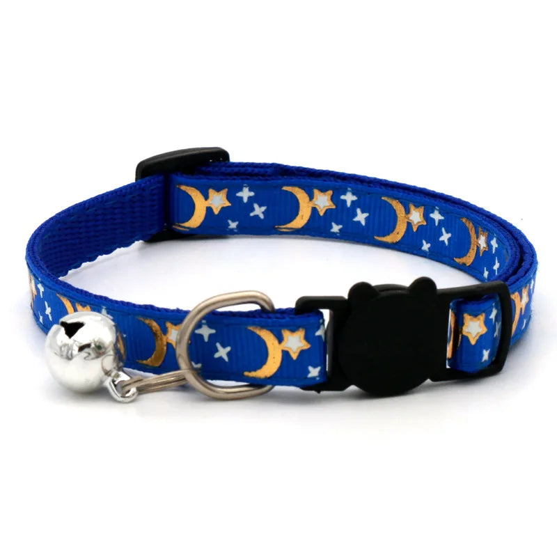 Collar para Gato con Campana y Diseño Estrellas y Luna | Ajustable, Reflectante y Seguro