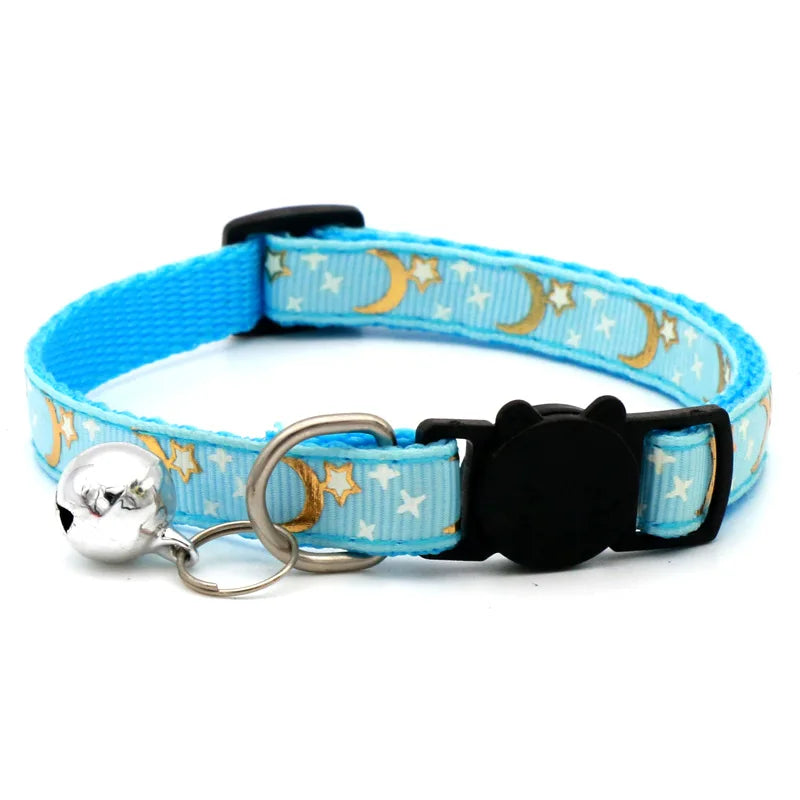 Collar para Gato con Campana y Diseño Estrellas y Luna | Ajustable, Reflectante y Seguro