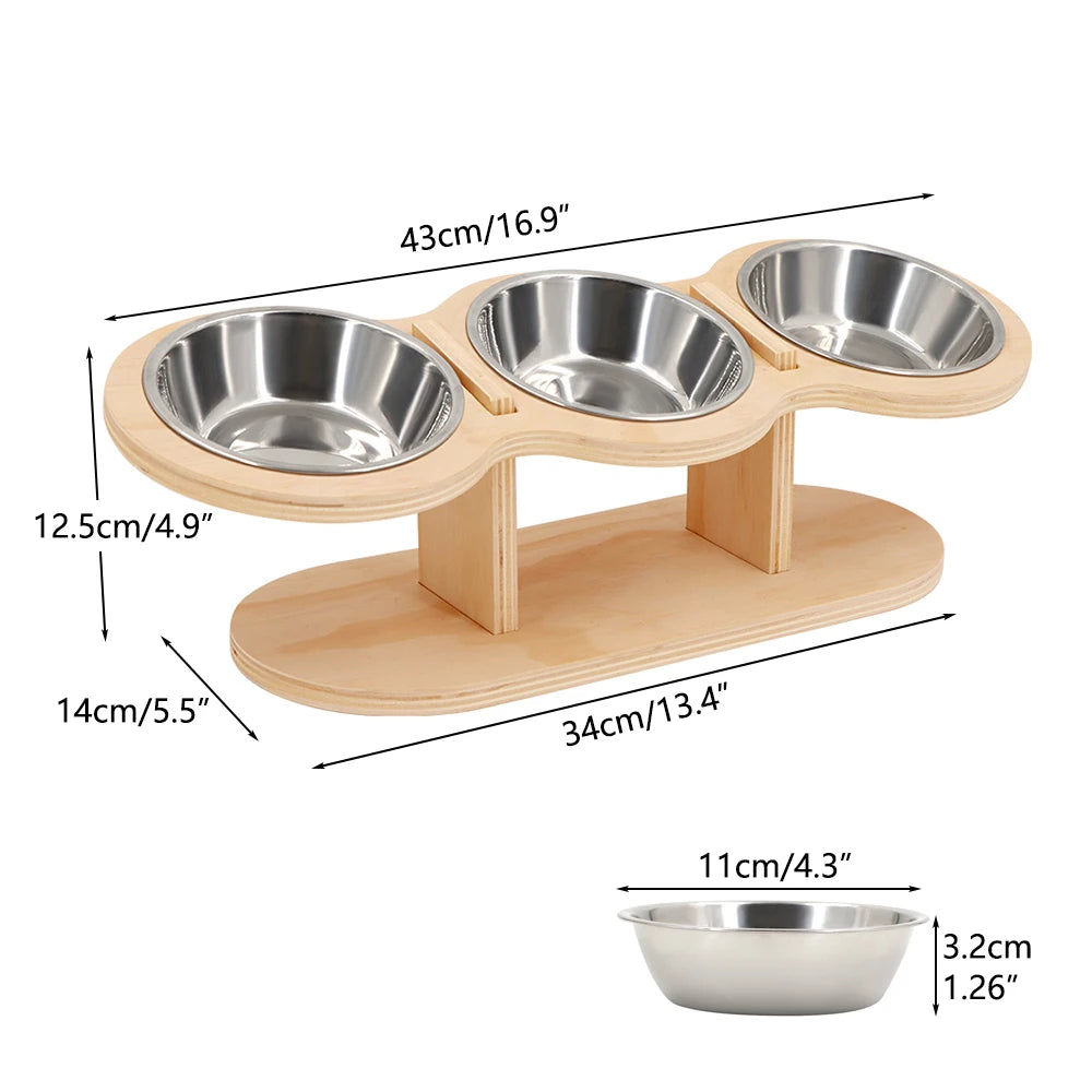 Comedero Elevado para Gatos 3 en 1 con Cuencos de Acero Inoxidable – Soporte de Madera Inclinado 15°