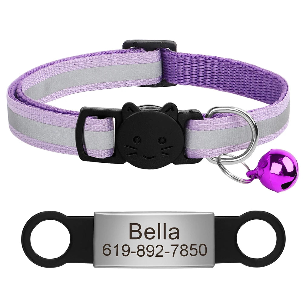 Collar Personalizado para Gato Reflectante con Placa Grabada y Campana | Anti-Pérdida Ajustable