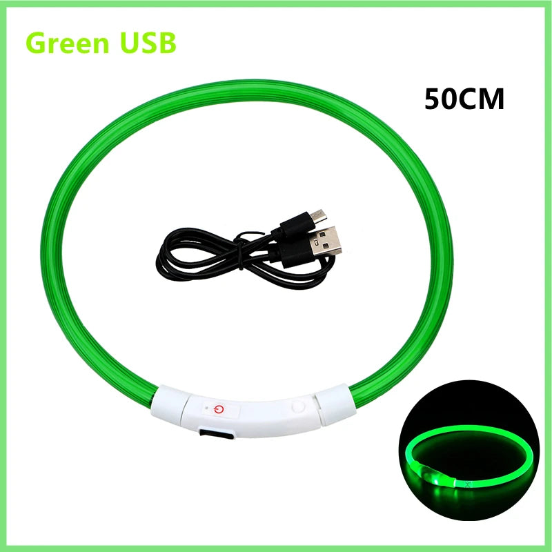 Collar LED Luminoso Recargable USB para Perros y Gatos – Ajustable, Seguro y Visible de Noche