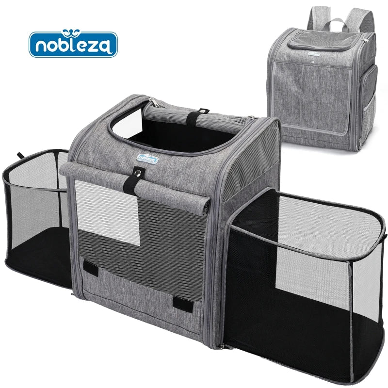 Mochila Transportín para Mascotas Expandible y Plegable | Mochila para Perros Pequeños hasta 10 kg | Ventana de Malla Transpirable Gris