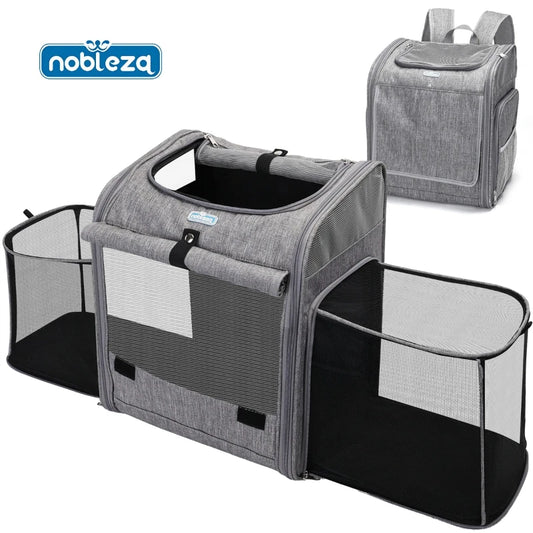 Mochila Transportín para Mascotas Expandible y Plegable | Mochila para Perros Pequeños hasta 10 kg | Ventana de Malla Transpirable Gris