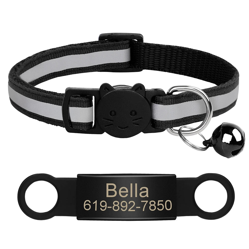 Collar Personalizado para Gato Reflectante con Placa Grabada y Campana | Anti-Pérdida Ajustable