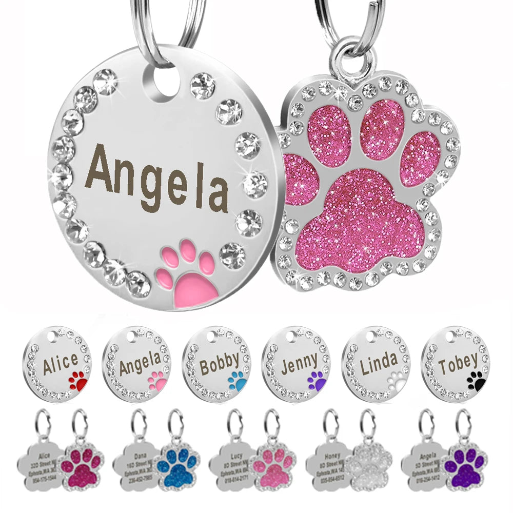 Chapa Identificadora Personalizada para Perros y Gatos con Brillantes – Grabado Gratis y Antipérdida