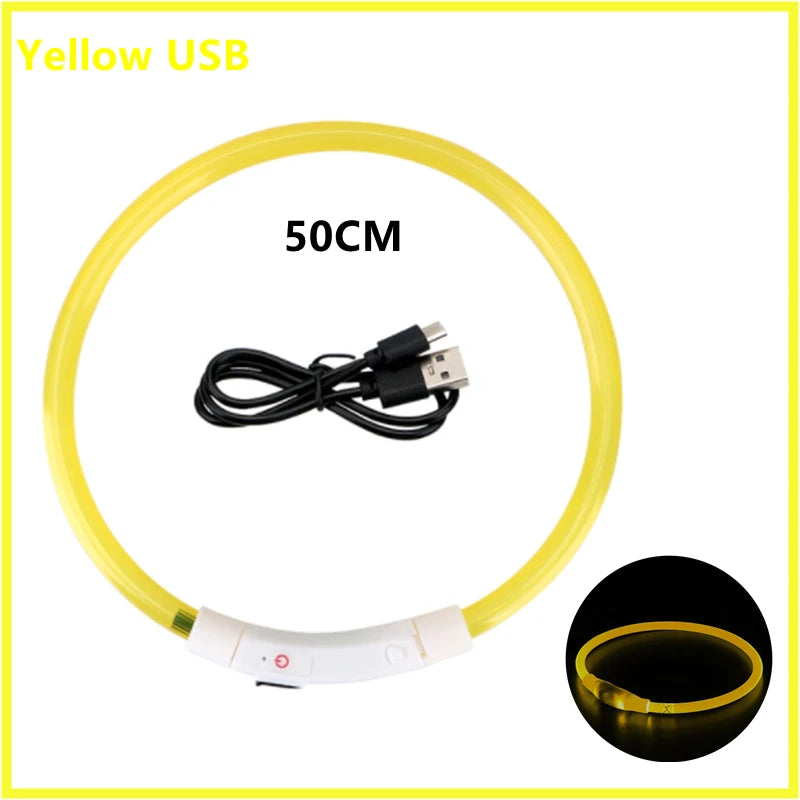 Collar LED Luminoso Recargable USB para Perros y Gatos – Ajustable, Seguro y Visible de Noche