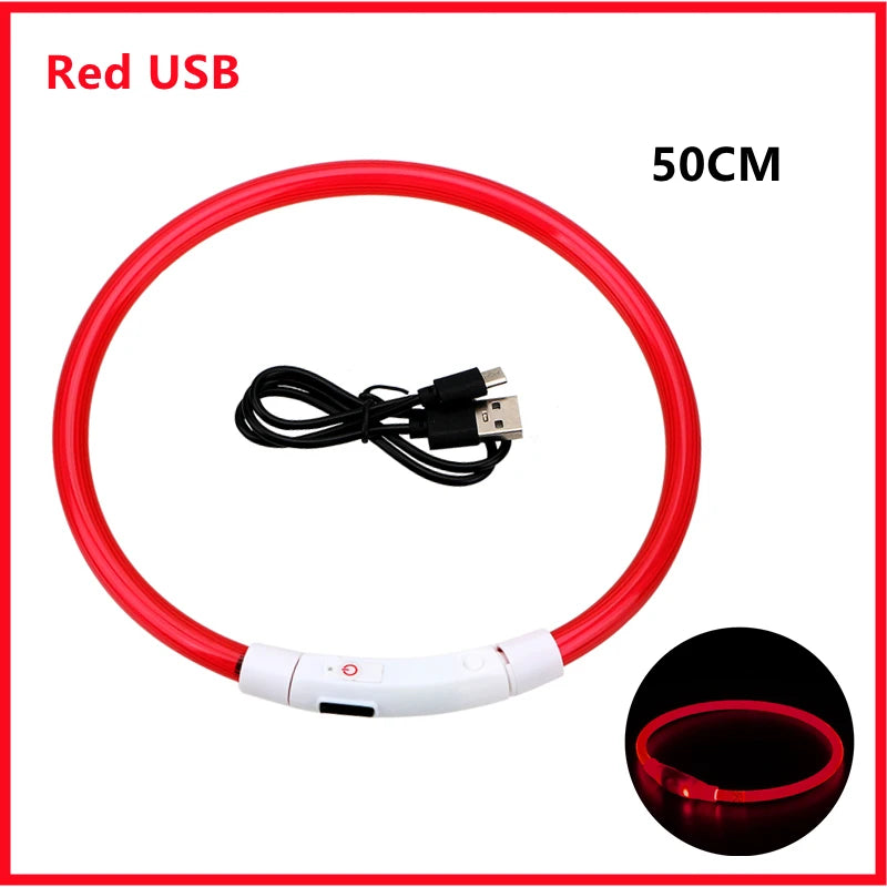Collar LED Luminoso Recargable USB para Perros y Gatos – Ajustable, Seguro y Visible de Noche