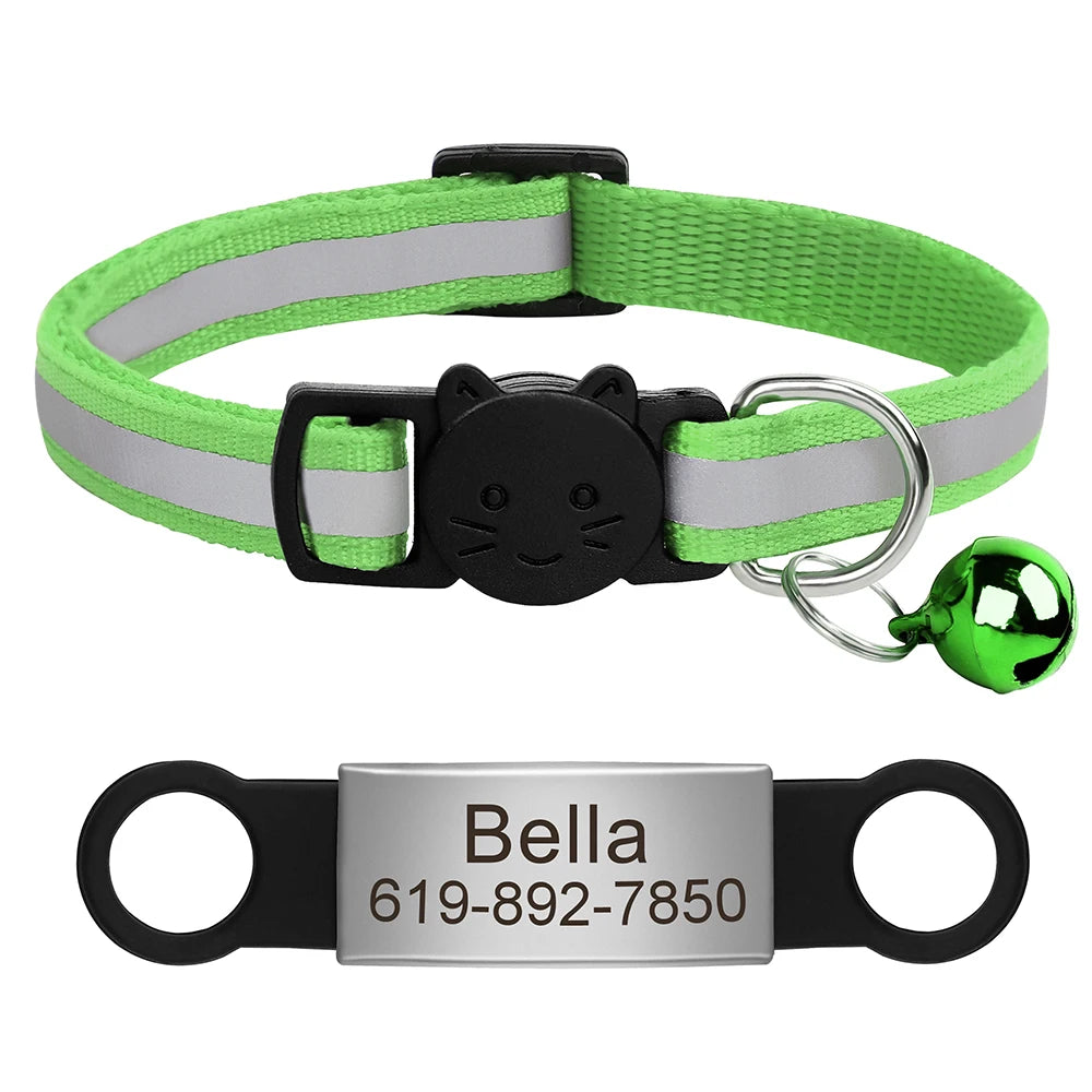 Collar Personalizado para Gato Reflectante con Placa Grabada y Campana | Anti-Pérdida Ajustable