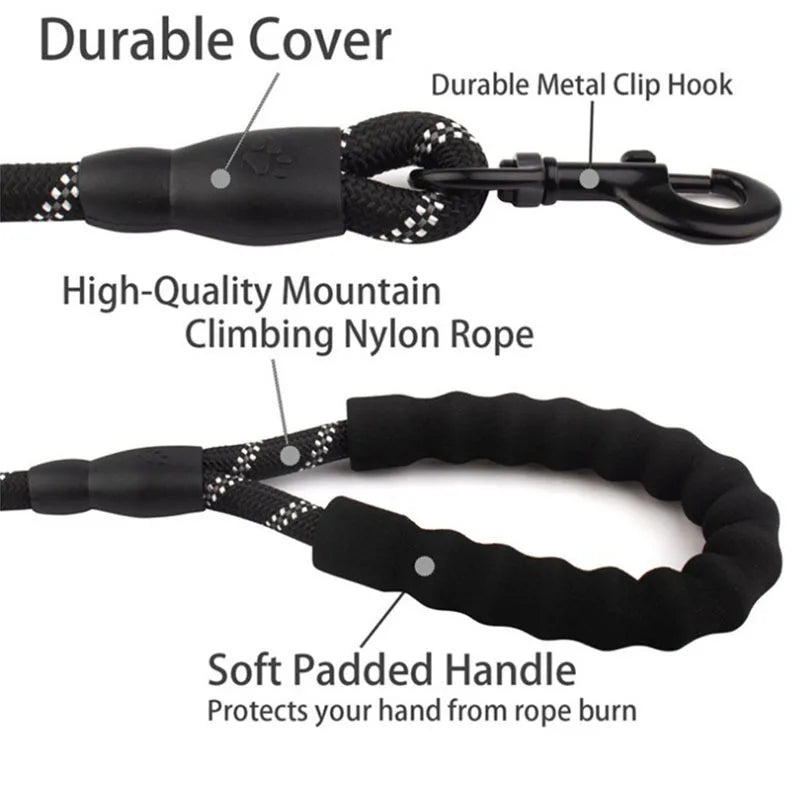 Correa Reflectante para Perros 150/200/300cm – Correa de Nylon Resistente con Mango Acolchado para Perros Pequeños, Medianos y Grandes