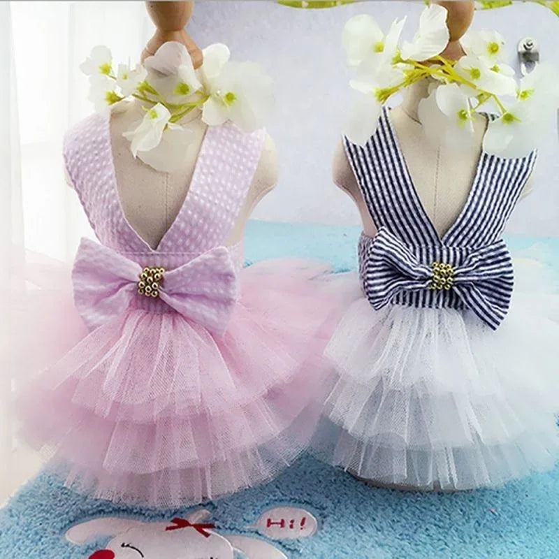 Vestido para Perros y Mascotas con Lazo y Falda Tutu | Disfraz Princesa de Verano | Ropa Elegante para Perros Pequeños y Cachorros