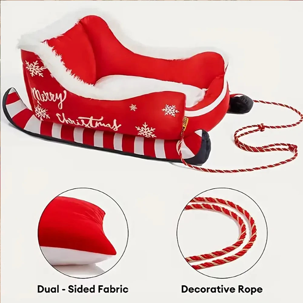 Cama Navideña en Forma de Trineo para Perros y Gatos – Suave, Lavable y Antideslizante