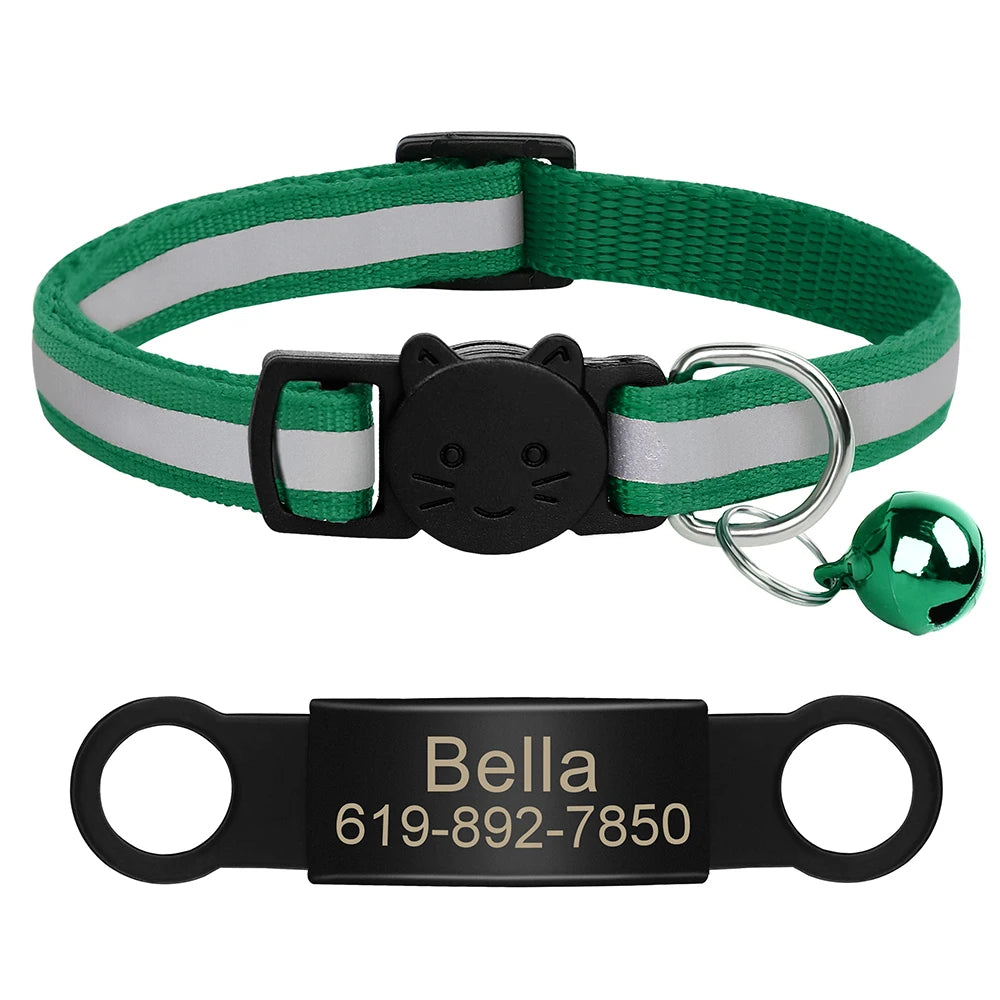 Collar Personalizado para Gato Reflectante con Placa Grabada y Campana | Anti-Pérdida Ajustable