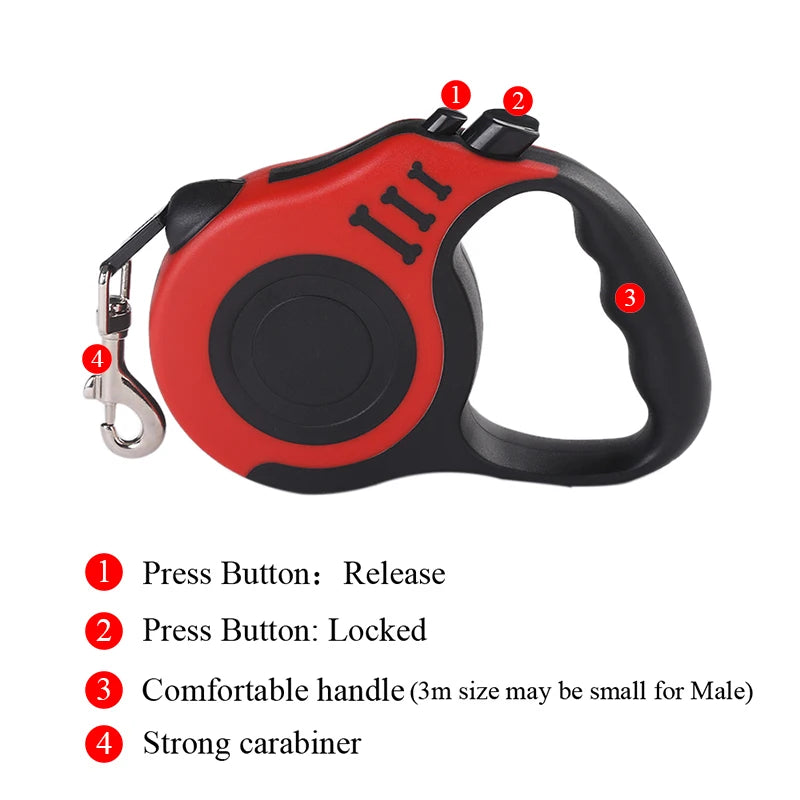 Correa Retráctil Automática para Perros y Gatos 3m/5m – Correa de Nylon Duradera para Paseos, Viajes y Senderismo