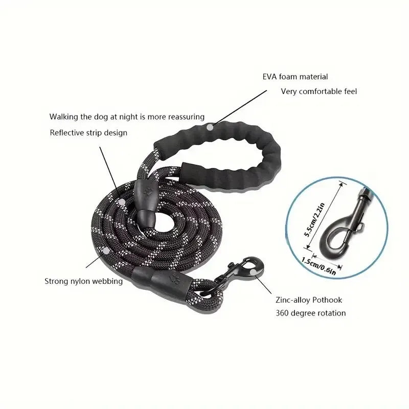 Correa Reflectante para Perros 150/200/300cm – Correa de Nylon Resistente con Mango Acolchado para Perros Pequeños, Medianos y Grandes
