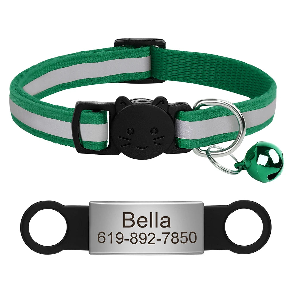 Collar Personalizado para Gato Reflectante con Placa Grabada y Campana | Anti-Pérdida Ajustable