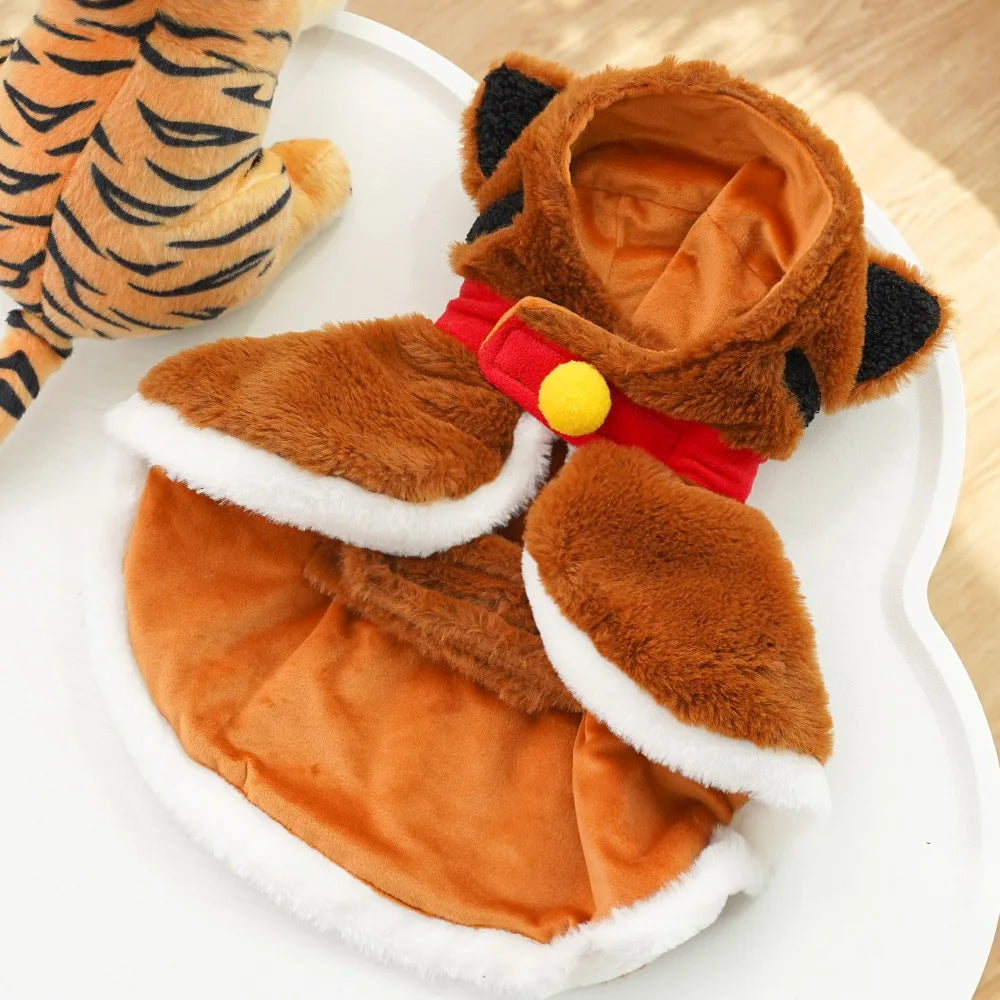 Abrigo de Invierno para Perros y Gatos | Disfraz Plush Tigre | Ropa Cálida de Terciopelo para Mascotas Pequeñas