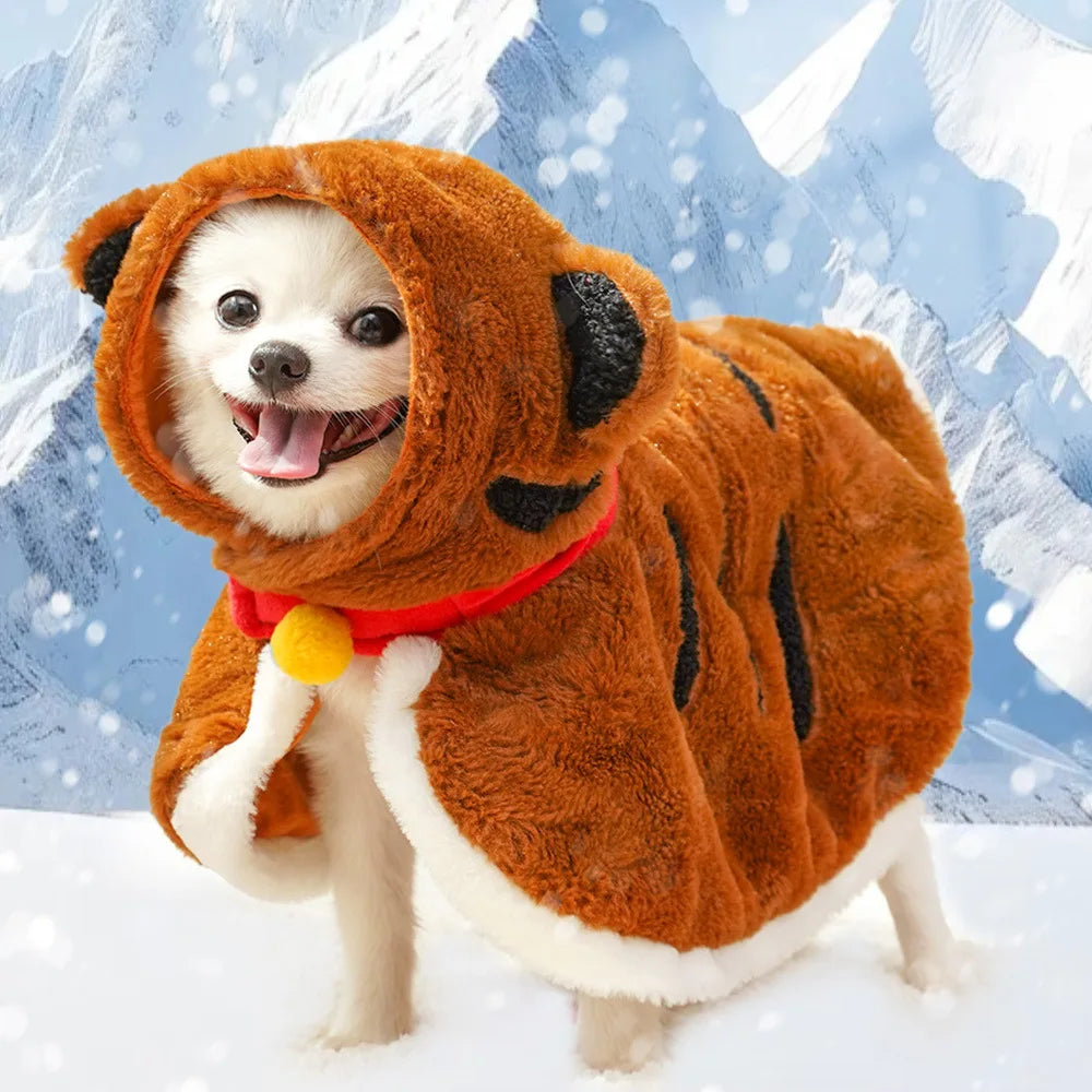Abrigo Invierno para Perros y Gatos con Peluche – Disfraz Tigre o Gatito, Caliente y Suave para Mascotas Pequeñas