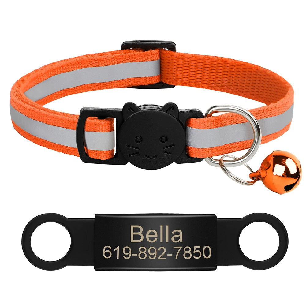 Collar Personalizado para Gato Reflectante con Placa Grabada y Campana | Anti-Pérdida Ajustable