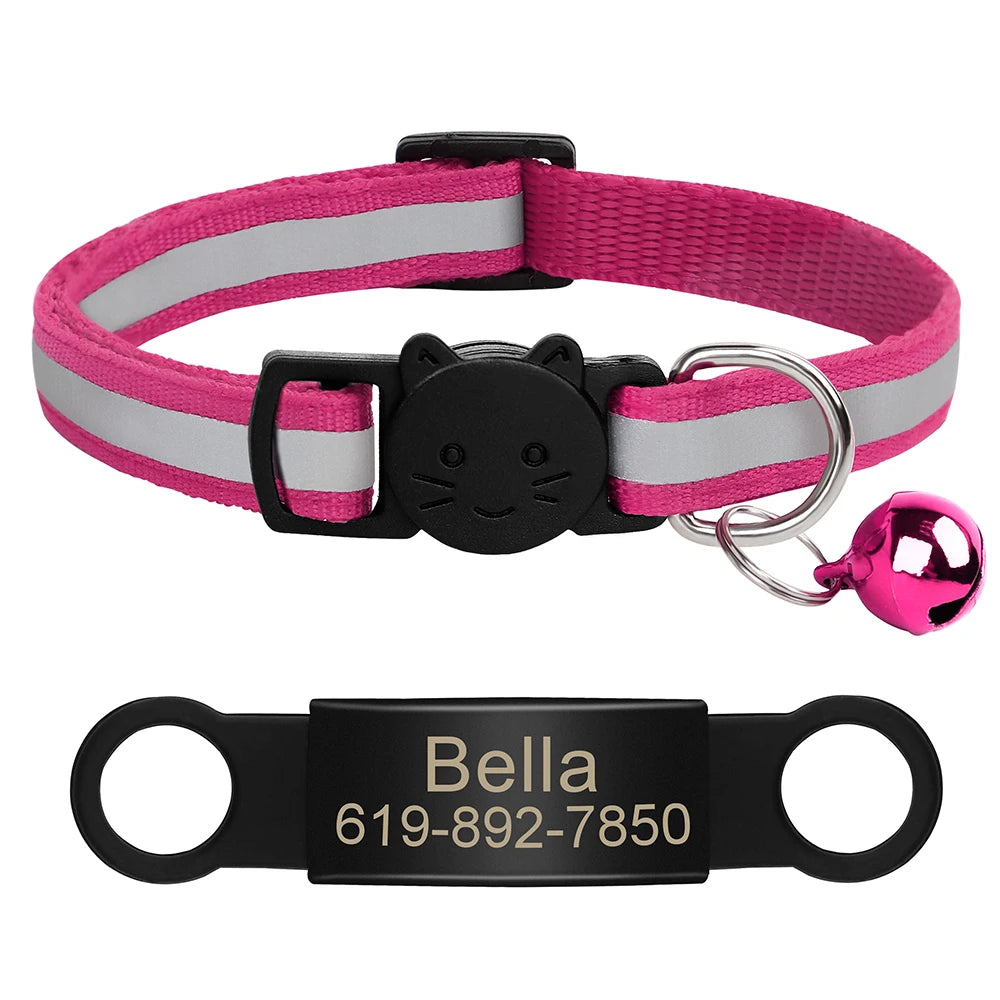 Collar Personalizado para Gato Reflectante con Placa Grabada y Campana | Anti-Pérdida Ajustable