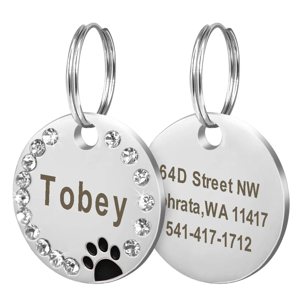 Chapa Identificadora Personalizada para Perros y Gatos con Brillantes – Grabado Gratis y Antipérdida