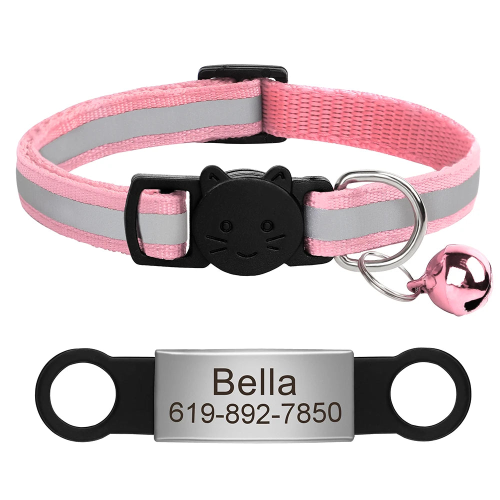 Collar Personalizado para Gato Reflectante con Placa Grabada y Campana | Anti-Pérdida Ajustable