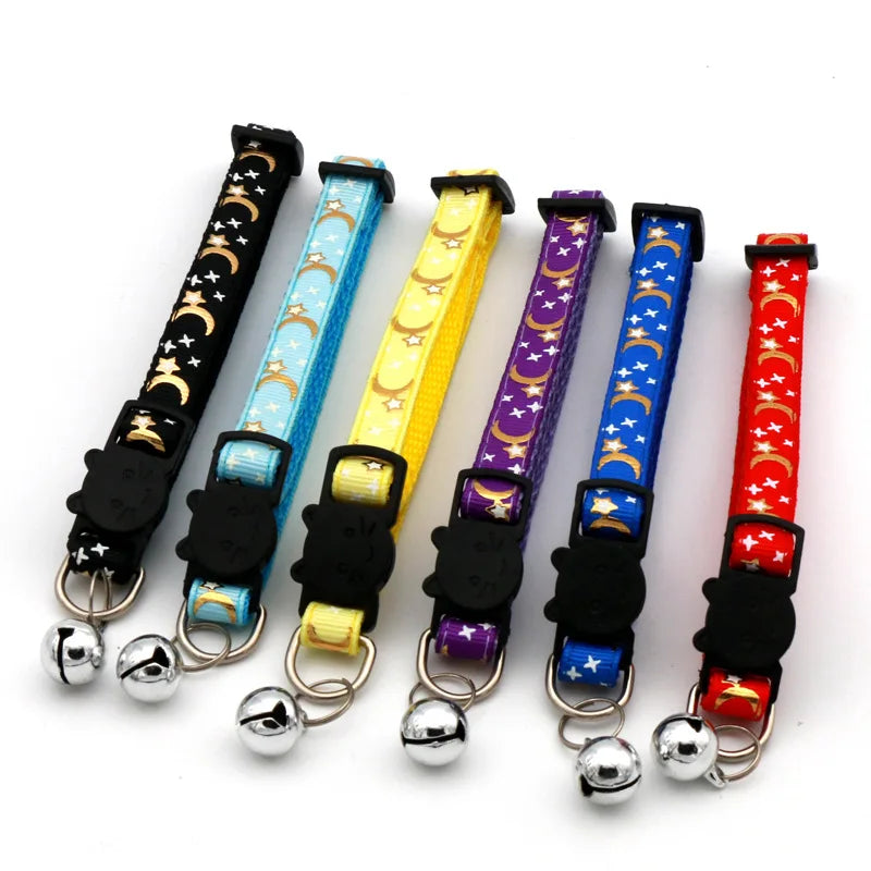 Collar para Gato con Campana y Diseño Estrellas y Luna | Ajustable, Reflectante y Seguro