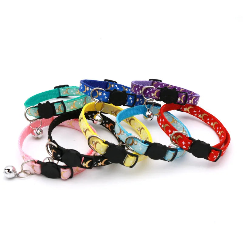 Collar para Gato con Campana y Diseño Estrellas y Luna | Ajustable, Reflectante y Seguro