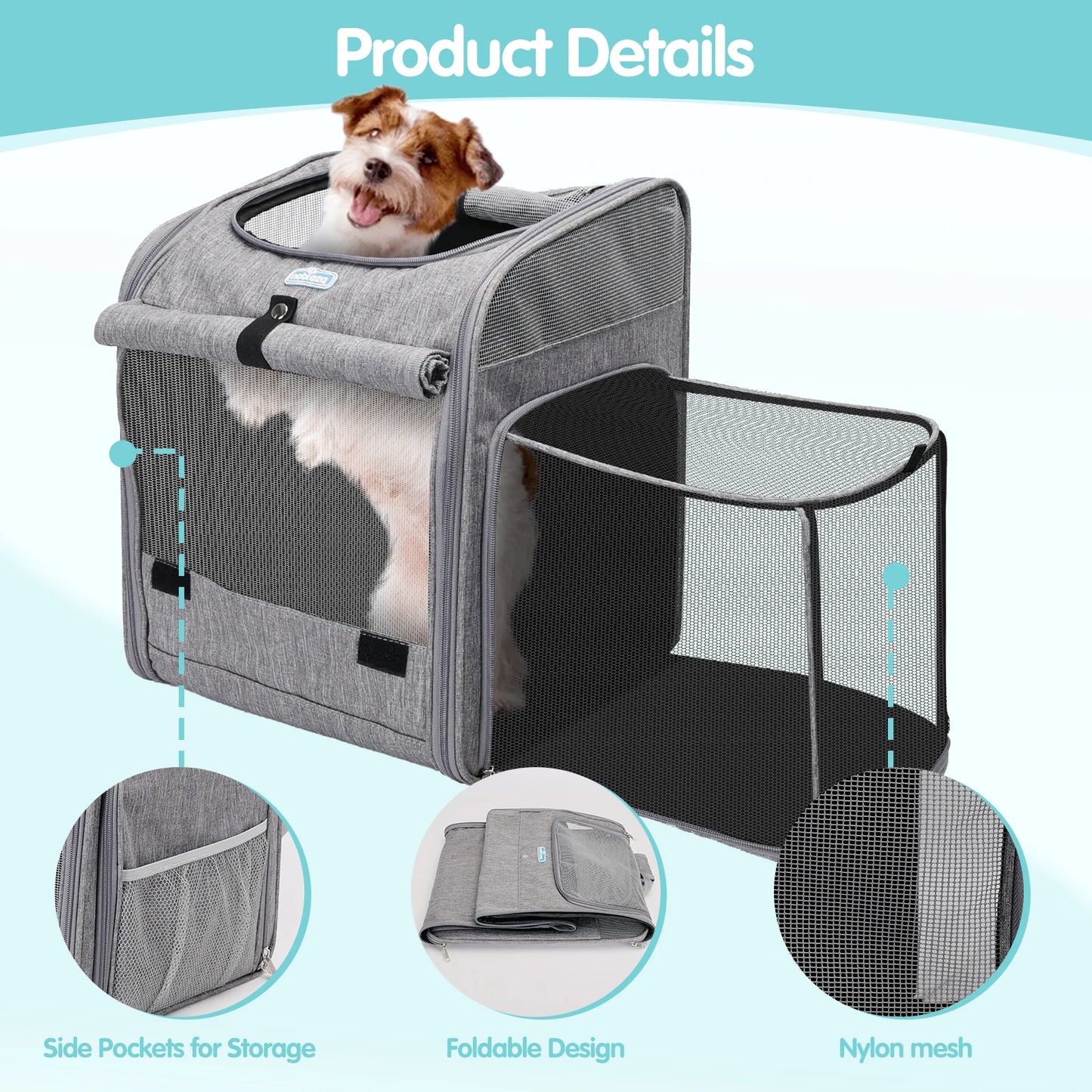 Mochila Transportín para Mascotas Expandible y Plegable | Mochila para Perros Pequeños hasta 10 kg | Ventana de Malla Transpirable Gris
