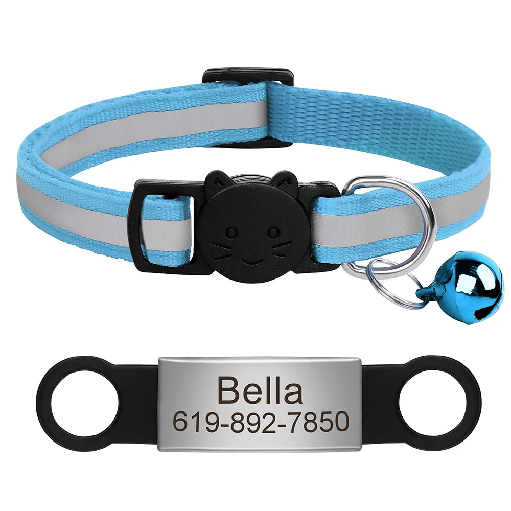 Collar Personalizado para Gato Reflectante con Placa Grabada y Campana | Anti-Pérdida Ajustable