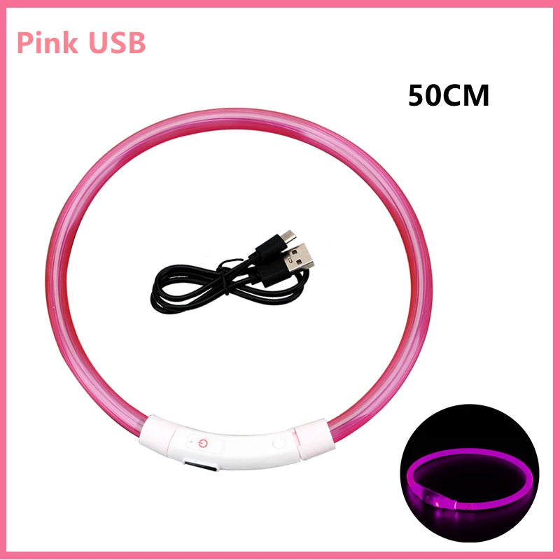 Collar LED Luminoso Recargable USB para Perros y Gatos – Ajustable, Seguro y Visible de Noche