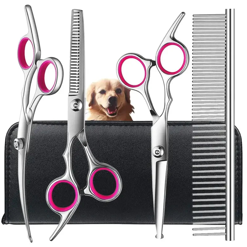 Tijeras para perros 4 piezas | Kit de peluquería canina acero inoxidable
