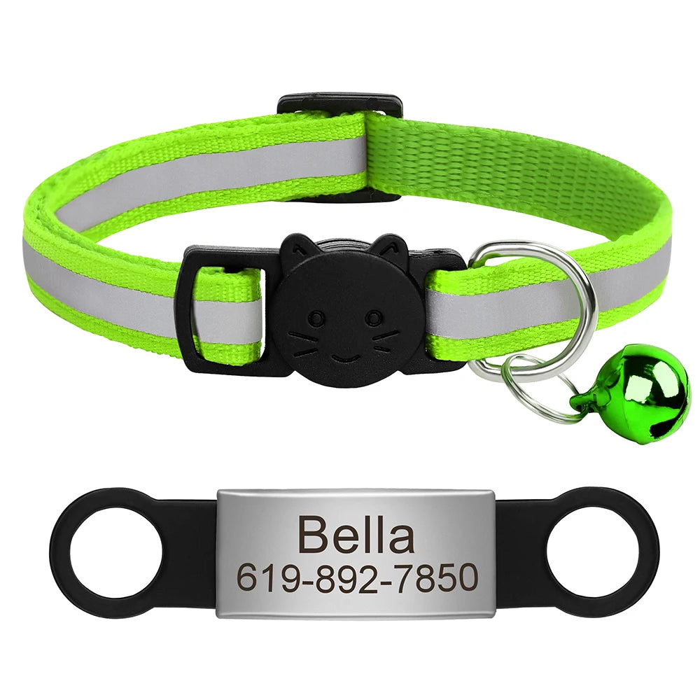 Collar Personalizado para Gato Reflectante con Placa Grabada y Campana | Anti-Pérdida Ajustable