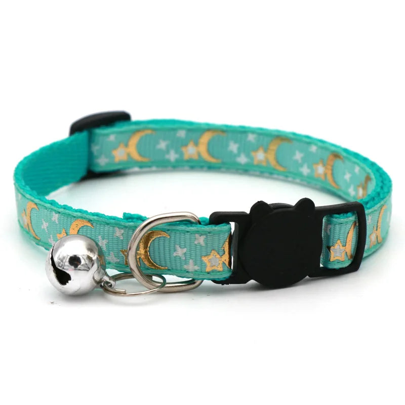 Collar para Gato con Campana y Diseño Estrellas y Luna | Ajustable, Reflectante y Seguro