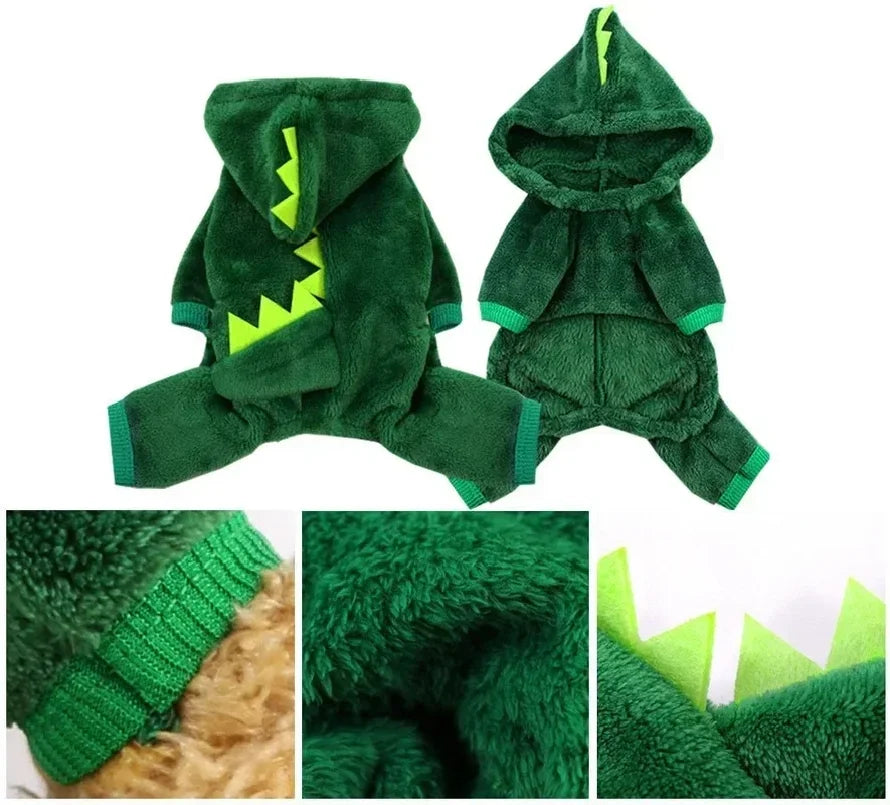Disfraz Dinosaurio para Perros y Gatos – Abrigo de Halloween para Mascotas, Sudadera de Felpa Cálida Otoño/Invierno
