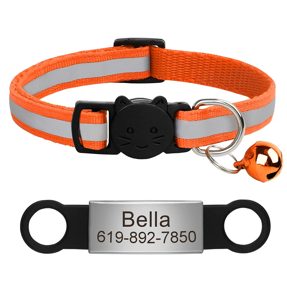 Collar Personalizado para Gato Reflectante con Placa Grabada y Campana | Anti-Pérdida Ajustable