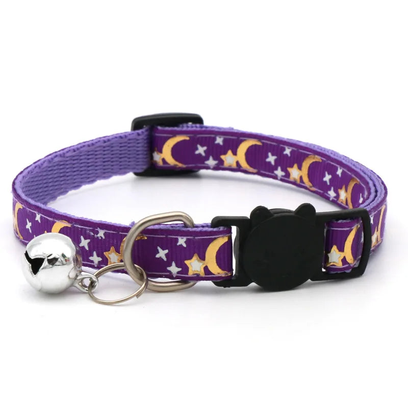 Collar para Gato con Campana y Diseño Estrellas y Luna | Ajustable, Reflectante y Seguro