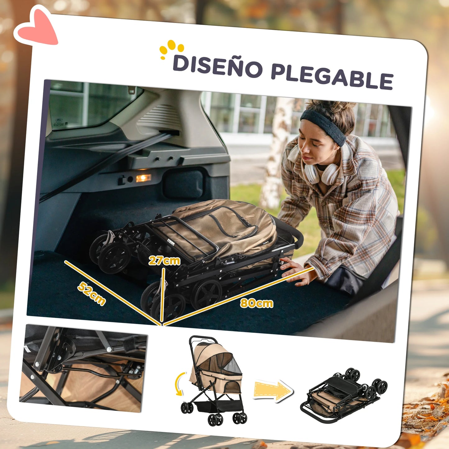 Carrito para perros plegable PawHut | Cochecito mascotas cómodo y seguro
