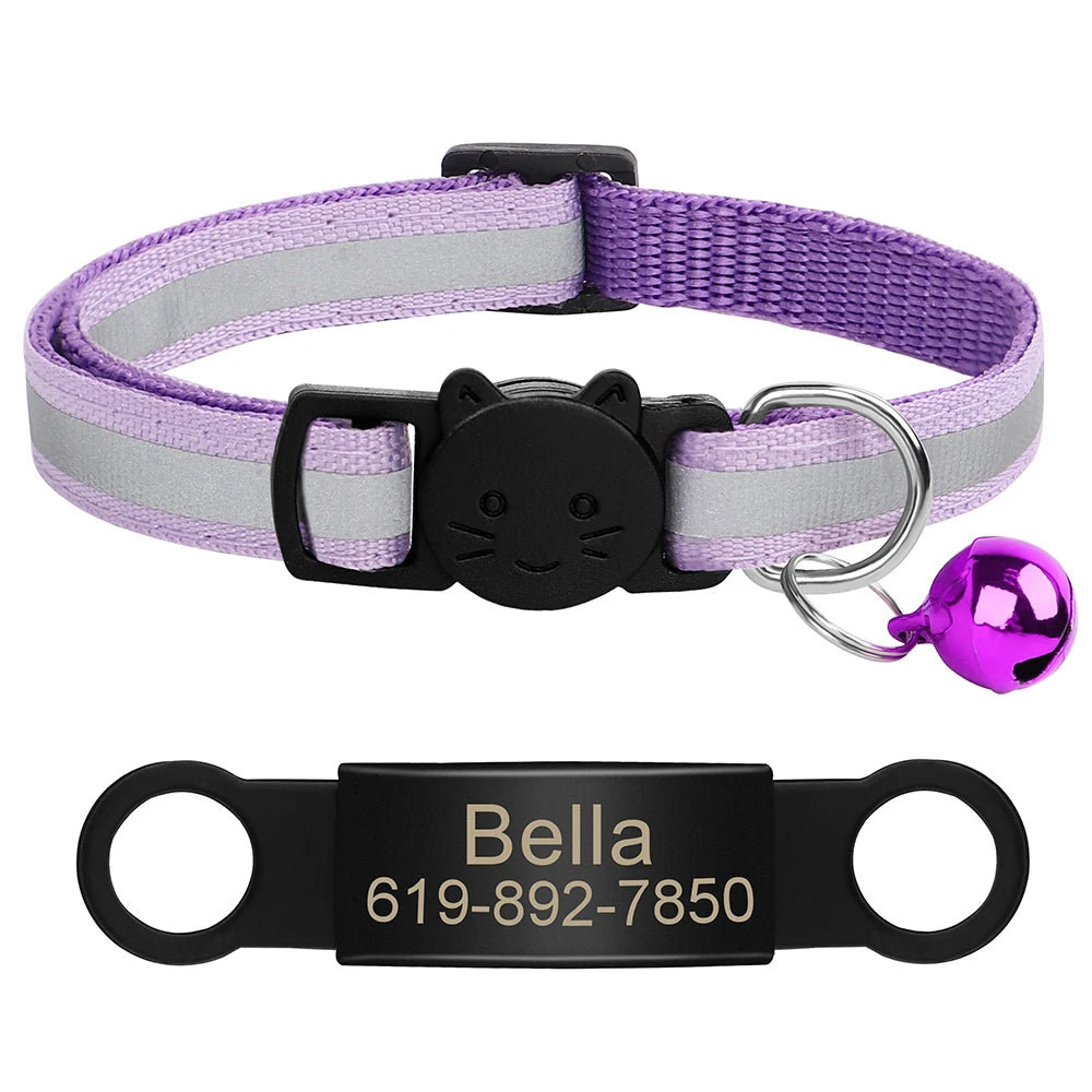 Collar Personalizado para Gato Reflectante con Placa Grabada y Campana | Anti-Pérdida Ajustable